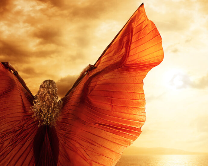 Image Credit: "Woman Dancing Wings Dress, Fashion Art Model Flying on Ocean Sky Sunset" from inarik